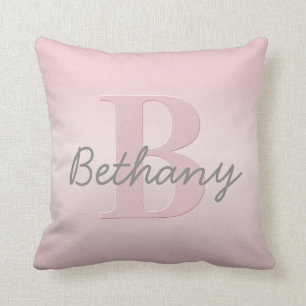 Cute Customisable Pink Monogram & Your Name Script Cushion