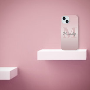 Cute Customisable Pink Monogram & Your Name Script iPhone 15 Case