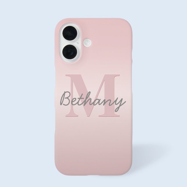 Cute Customisable Pink Monogram & Your Name Script iPhone 16 Case (Creator Uploaded)