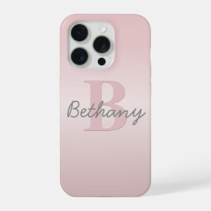 Cute Customisable Pink Monogram & Your Name Script iPhone 15 Pro Case