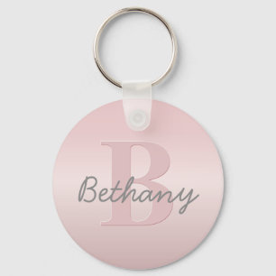 Cute Customisable Pink Monogram & Your Name Script Key Ring
