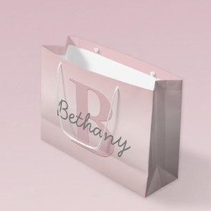 Cute Customisable Pink Monogram & Your Name Script Large Gift Bag