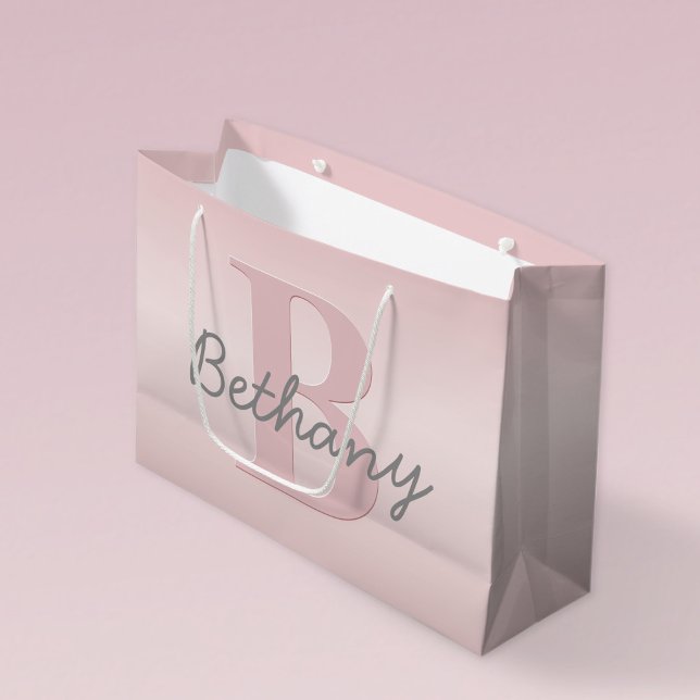 Cute Customisable Pink Monogram & Your Name Script Large Gift Bag (Creator Uploaded)