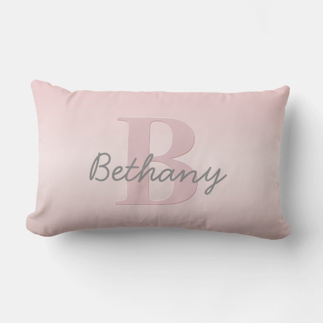 Cute Customisable Pink Monogram & Your Name Script Lumbar Cushion (Front)