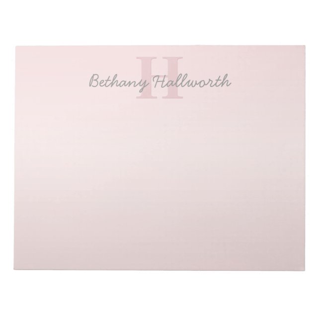 Cute Customisable Pink Monogram & Your Name Script Notepad (Front)