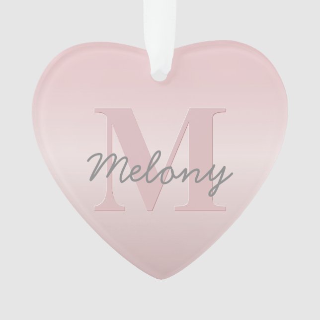 Cute Customisable Pink Monogram & Your Name Script Ornament (Front)