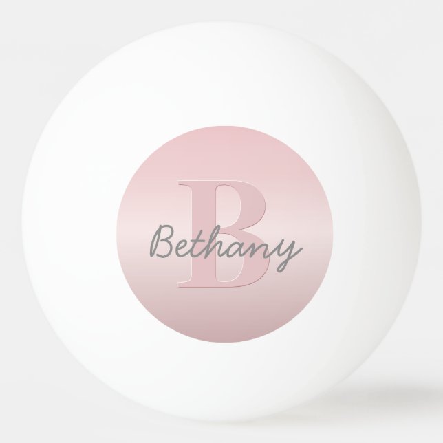 Cute Customisable Pink Monogram & Your Name Script Ping Pong Ball (Front)
