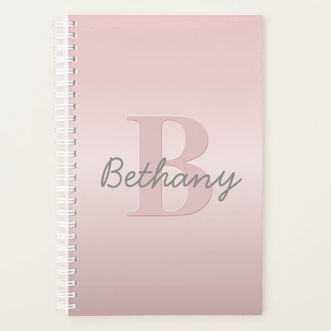 Cute Customisable Pink Monogram & Your Name Script Planner (Front)