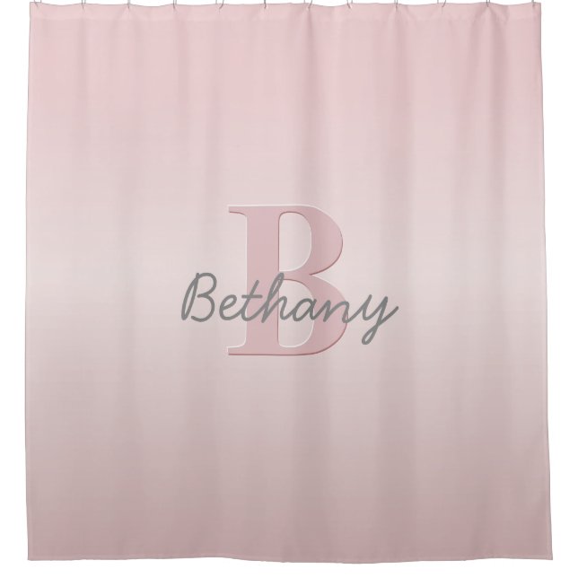 Cute Customisable Pink Monogram & Your Name Script Shower Curtain (Front)