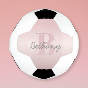 Cute Customisable Pink Monogram & Your Name Script Soccer Ball