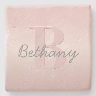 Cute Customisable Pink Monogram & Your Name Script Stone Coaster