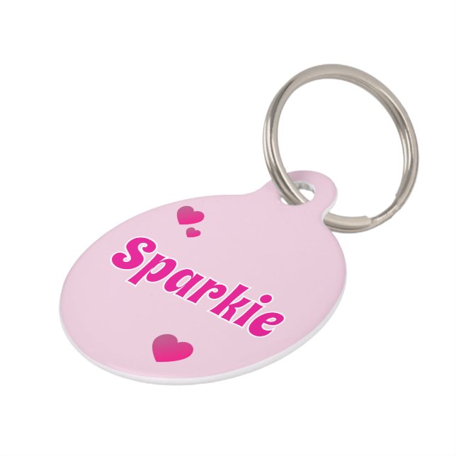 Cute Customisable Pink Playful Dog Cat Pet  Tag (Side)