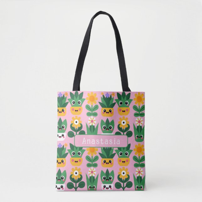 Cute Customisable Pot Plant Print Tote Bag (Front)