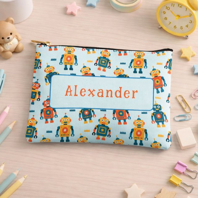 Cute Customisable Robot Print Accessory Pouch (Robot Zipper Pouch Pencil Case)