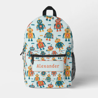 Cute Customisable Robot Print Printed Backpack
