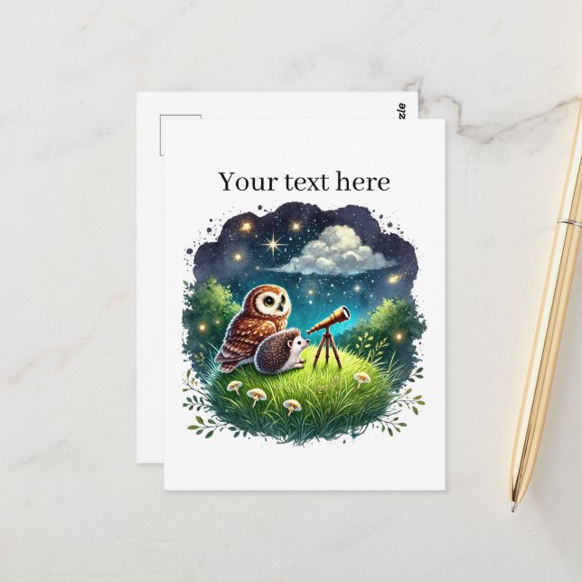 Cute customisable star gazing animals postcard (Front/Back In Situ)