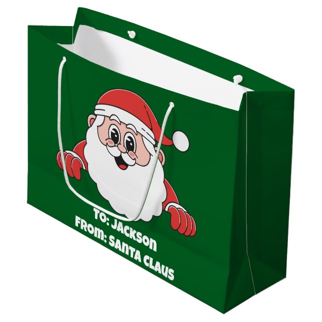 Cute Customised From Santa Claus Green Large Gift Bag (Front Angled)