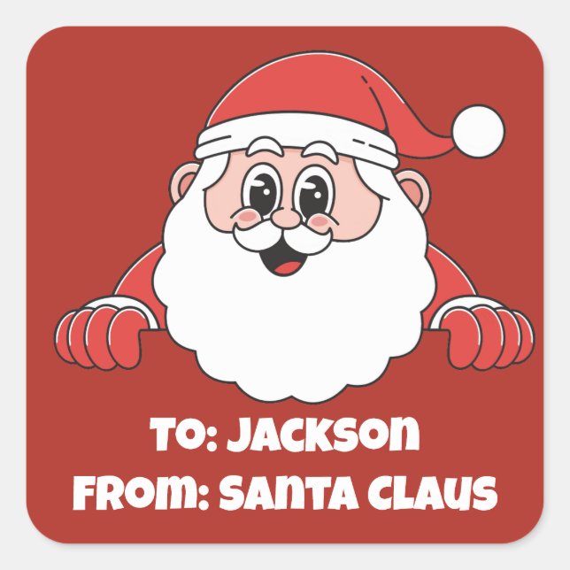 Cute Customised Red From Santa Claus Square Sticker (Front)