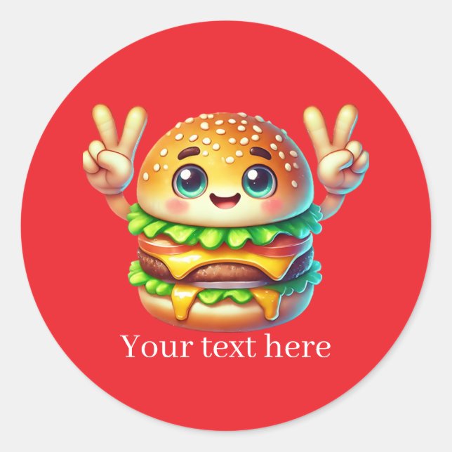 Cute customizable business hamburger  classic round sticker (Front)