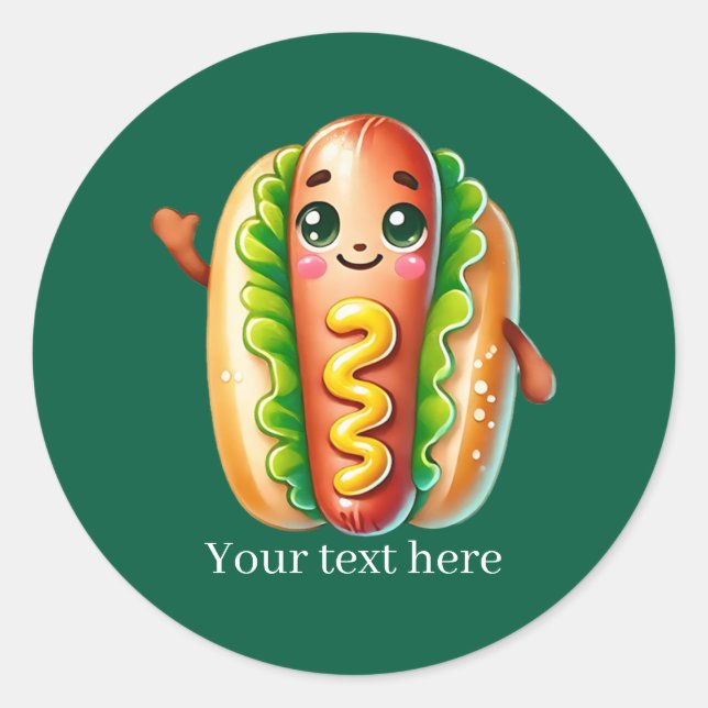 Cute customizable business hotdog classic round sticker (Front)