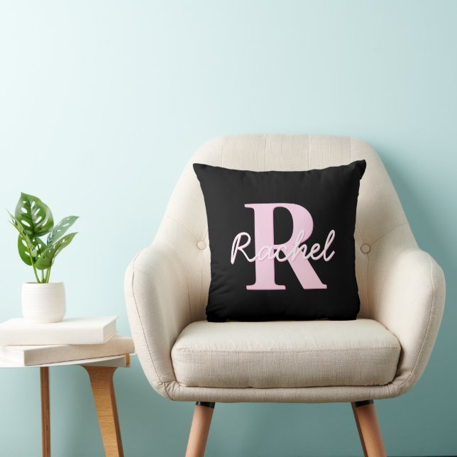 Cute Customizable Monogram | Light Pink & Black Cushion (Chair)