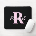 Cute Customizable Monogram | Light Pink & Black Mouse Pad<br><div class="desc">Cute and girly monogram design,  customize as you like.</div>
