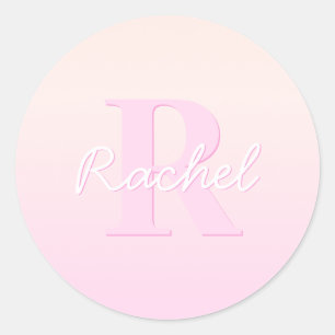 Cute Customizable Monogram   Peach & Pink Ombre Classic Round Sticker
