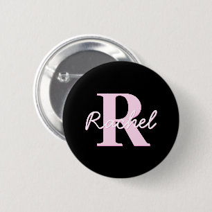 Cute Customizable Monogram   Pink Ombre & Gray 6 Cm Round Badge