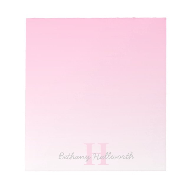 Cute Customizable Pink Monogram & Your Name Script Notepad (Front)