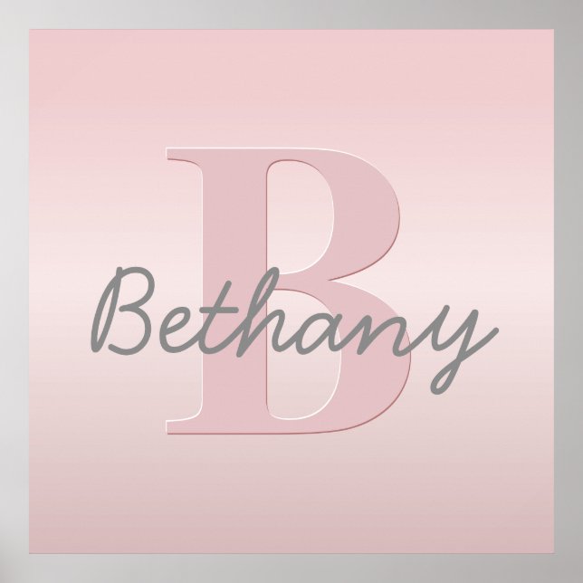 Cute Customizable Pink Monogram & Your Name Script Poster (Front)