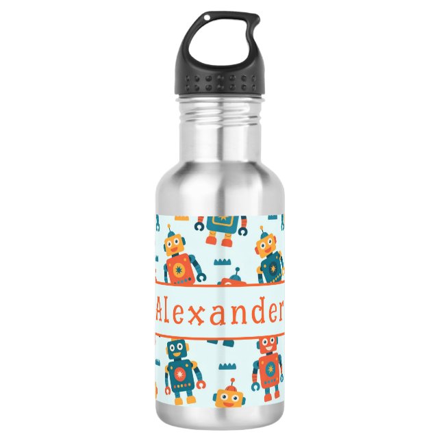 Cute Customizable Robot Print 532 Ml Water Bottle (Front)