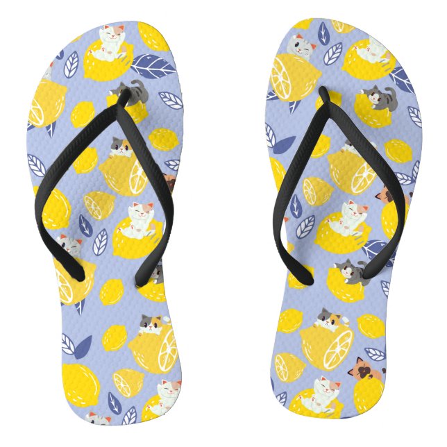 Cute Cut Lemons And Cats Jandals (Footbed)