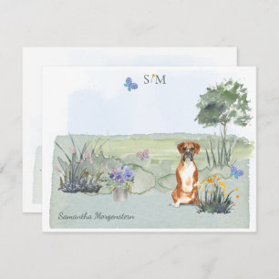 Cute Cute Boxer Dog Butterfly Monogram and Name Card
