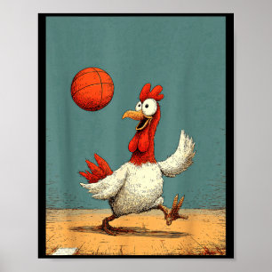 Cute Cute Chicken Sports Funny Basketball Poster