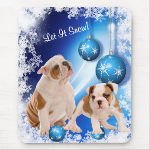Cute, cute, cute! Bulldog Puppy Let It Snow Design Mouse Pad
