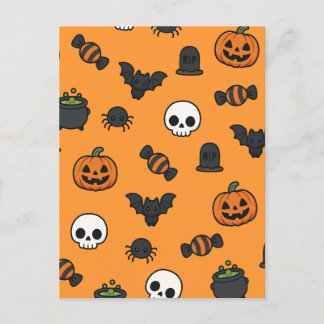 Cute Cute Halloween Pattern Orange Spooky Pumpkin  Postcard