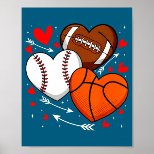 Cute Cute Heart Baseball Basketball Football Poster
