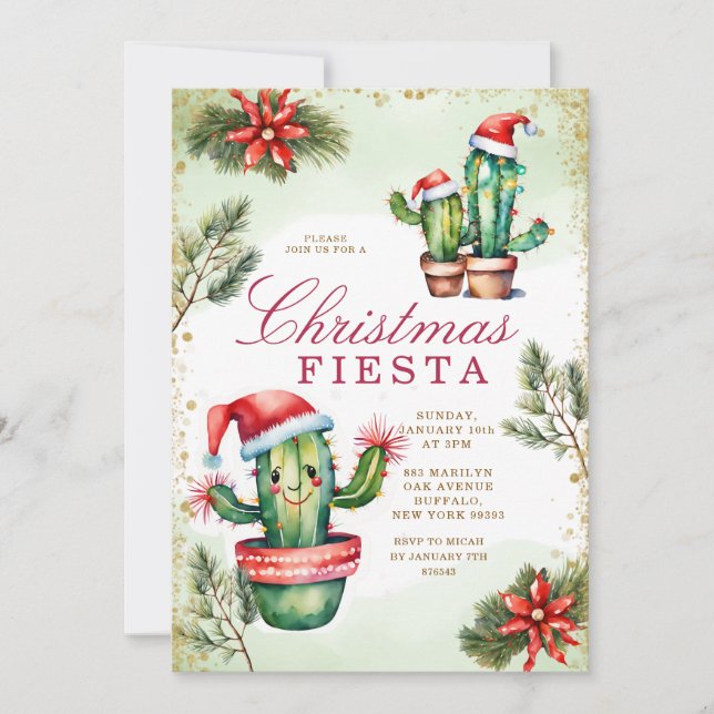 Cute Cute Mexican Cactus Winter Christmas Fiesta Invitation (Front)