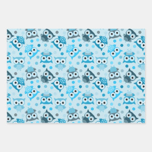 Cute cyan colorful owl pattern wrapping paper sheet