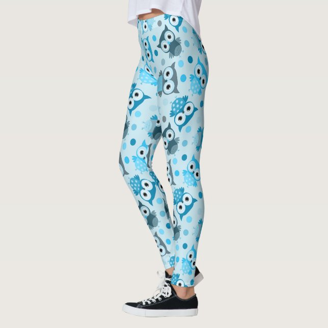 Cute cyan colourful owl pattern leggings (Left)