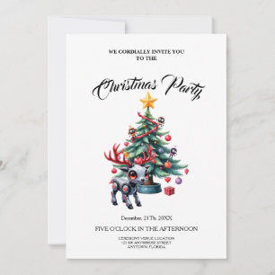 Cute Cyberpunk Reindeer with Christmas Tree  Invitation