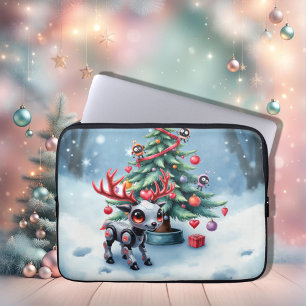 Cute Cyberpunk Reindeer with Christmas Tree Laptop Sleeve