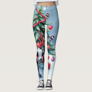 Cute Cyberpunk Reindeer with Christmas Tree Leggings