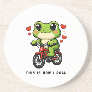 Cute Cycling Frog   Kawaii Frog Bicycle Art Coaster