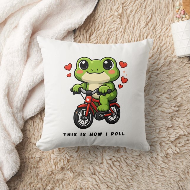 Cute Cycling Frog | Kawaii Frog Bicycle Art Cushion (Blanket)