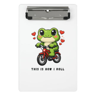 Cute Cycling Frog | Kawaii Frog Bicycle Art Mini Clipboard