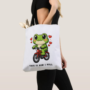 Cute Cycling Frog Kawaii Frog Bicycle Art Tote Bag