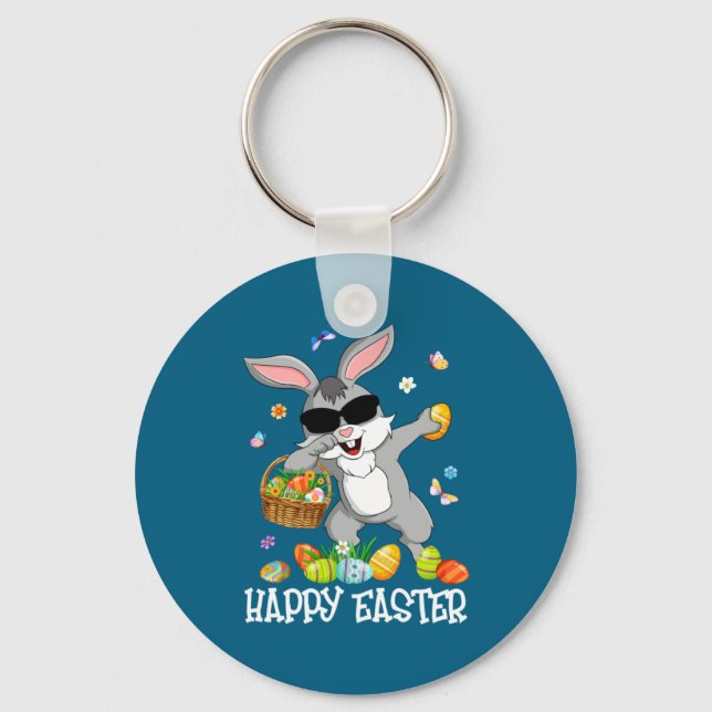 Cute Dabbing Bunny Easter Egg Basket Key Ring (Front)