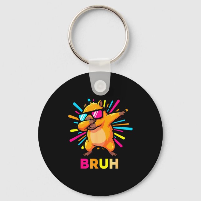 Cute Dabbing Capybara Funny Animal Meme Capy Lover Key Ring (Front)