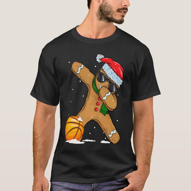 Cute Dabbing Christmas Gingerbread Basketball T-Shirt (Front)